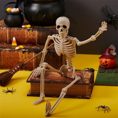 Joyfy 16” Halloween Full Body Poseable Skeleton, Human Plastic Bone with Movable Joints for Haunted House Graveyard Prop Party Decor (1pcs, Original)
