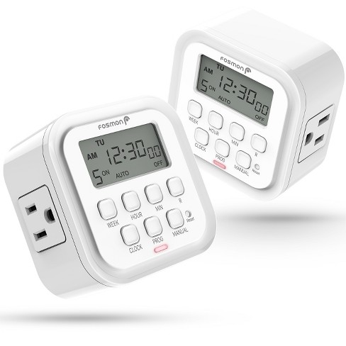 Fosmon 2x 7 Day Programmable Digital Timer For Outlet, [ETL Listed] Timer Outlet For Electrical Indoor, Plug-in Light Timer for Lamps, 15A/1875W - image 1 of 4