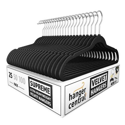50 pack Space Saving, Heavy Duty Slim Velvet Hangers, Ridged Non-Slip, 360-Rotating Chrome Swivel Hook, Black