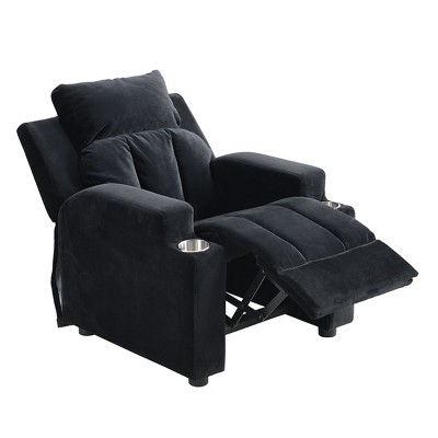 Infurnic Kids Sofas Linen Kids Upholstered Couch with One Cup Holder,ootrest, Headrest and Footrest, Black, 21.3"*21.3"*27.2"