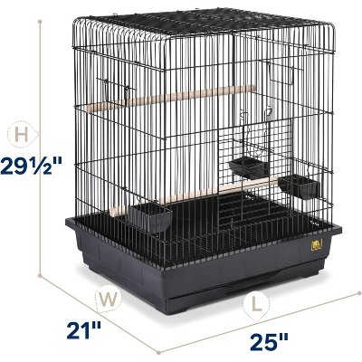 Black Square Roof Parrot Cage with Perches and Dishes