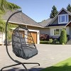 1 Piece Hanging Basket Chair Rattan and Metal Frame with Stand Foldable Seat and Cushion for Patio or Indoor Use - Coolbibila - 2 of 4