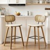 Bekrvio 26" Mid Century Modern Counter Height Bar Stools - Rattan Cane Back, Wood, PU Leather Upholstered for Kitchen Island Dining - 4 of 4