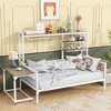 Full/Twin Size Metal Daybed, Platform Bed Frame with Movable Desk, Metal Grid, Shelves -ModernLuxe - 2 of 4