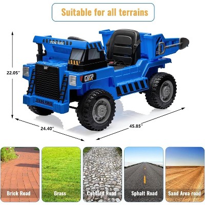 Blue 12V Kids Ride On Dump Truck with Remote Control
