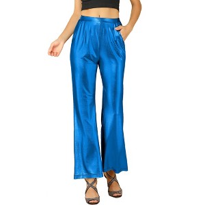 INSPIRE CHIC Women's Metallic Party Shiny Sparkle Wide Leg Flare Palazzo Pants - 1 of 4