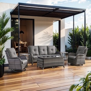 Belord 8PCS Wicker Patio Furniture Set, Outdoor Conversation Set with 2 Swivel Rocker Chairs, 1 Patio Couch, 1 Coffee Table, 2 Ottomans, 2 Side Table - 1 of 4