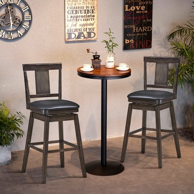Set of 3 Cozy Swivel Bar Stools with Faux Leather Seat and Wooden Legs