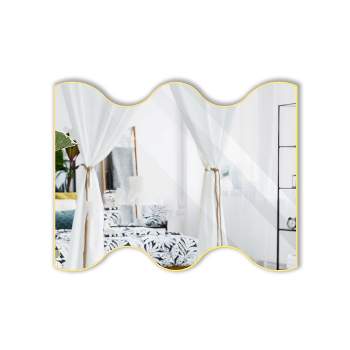 Kayla Rectangular Mirror with 2 Wavy Metal Framed Mirror,30x35 Inch Hangs Horizontally or Vertically Decorative Wall Mirrors-The Pop Home