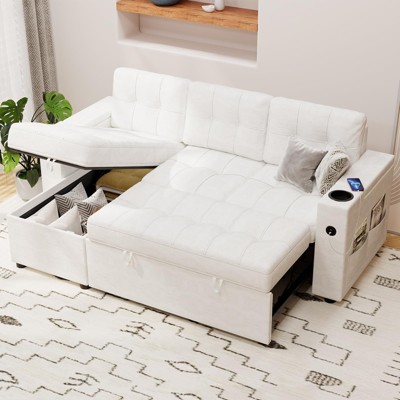 TROPOW Sofa Bed, 84 Inch Sleeper Sofa with Pull Out Bed and Charging Ports, L Shaped Couches for Living Room with 2 Storage Armrests