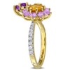 EVERLY JEWELRY | Yellow Plated Sterling Silver 2 1/3ct TGW Citrine African Amethyst Rose de France and White Topaz Flower Ring - 2 of 4