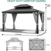 12X14 FT Outdoor Galvanised Steel Hardtop Gazebo Double Roof With Netting & Curtain - 2 of 4