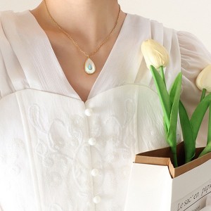 Clotth Minimalist Water-Drop Shell Pendant Necklace – White Seashell & Abalone Inlay, Ins-Style Choker for Women - 1 of 4