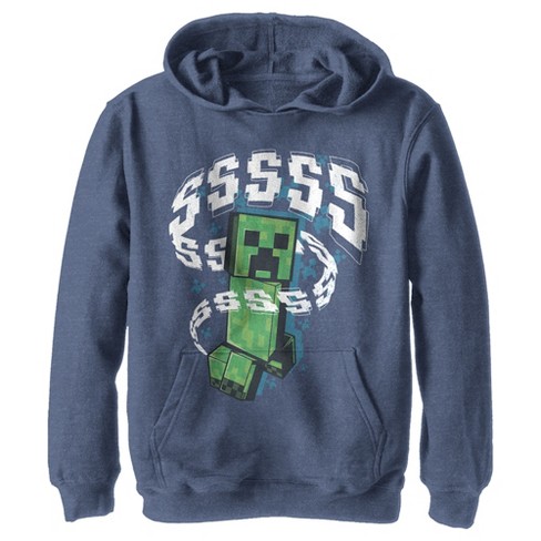 Minecraft Creeper Face Long Sleeve Black Youth Hooded Sweatshirt-XS