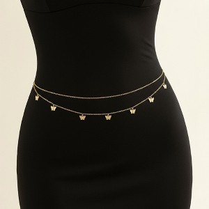 Anna-Kaci Women's Double Layer Butterfly Chain Belt with Dainty Charms and Adjustable Fit 26.5+9.8in - Gold - 1 of 4
