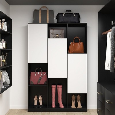 FUFU&GAGA Stylish Black and White Storage Cabinet - Ideal for Entryway or Closet