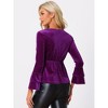 INSPIRE CHIC Women's Regular Fit V Neck Velvet Flare Long Sleeve Peplum Blouse - 4 of 4