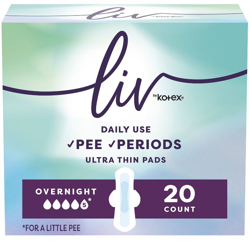 Liv by Kotex Period &#38; Pee Overnight Absorbency Ultra Thin Pads - 20ct, 1 of 8