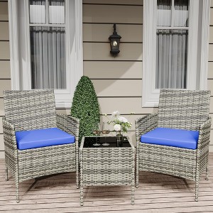 3 Pieces Outdoor Patio Furniture Sets, Rattan Patio Table and Chairs Set with Soft Cushion and Coffee Table, Outdoor Furniture Bistro Set for Garden - 1 of 4