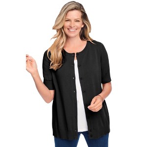 Woman Within Plus Size Perfect Elbow-Length Sleeve Cardigan - 1 of 4