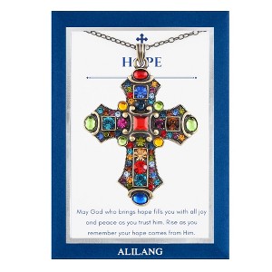Anna-Kaci Colorful Stained Glass Rhinestone Cross Pendant Necklace Gift Message Card & Envelope Faith Jewelry Gifts - 1 of 4