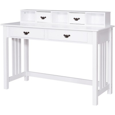 Costway Writing Desk with Drawers and Removable Hutch Solid Wood Legs Concise Style