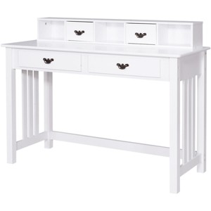 Costway Writing Desk with Drawers and Removable Hutch Solid Wood Legs Concise Style - 1 of 4