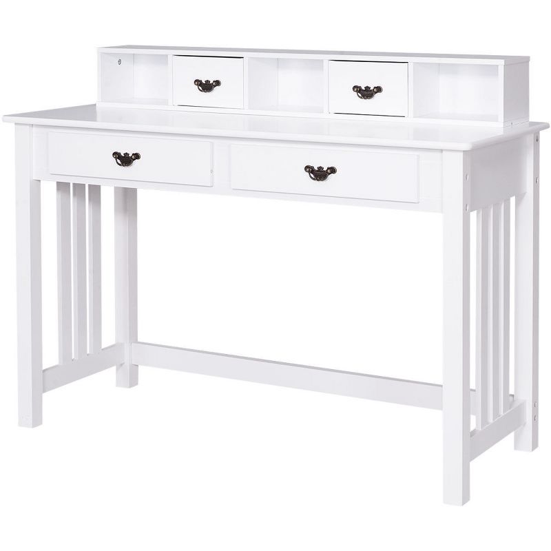 Tangkula 2-tier Writing Table Studying Desk Modern White Console Table w/ 4 Drawers, 5 of 7