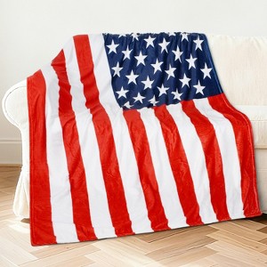 Catalonia Patriotic US Flag Blanket, American National Flag Throws, Fuzzy Plush Soft Fleece Blanket for Memorial Day 4th of July Citizenship Veteran - 1 of 4