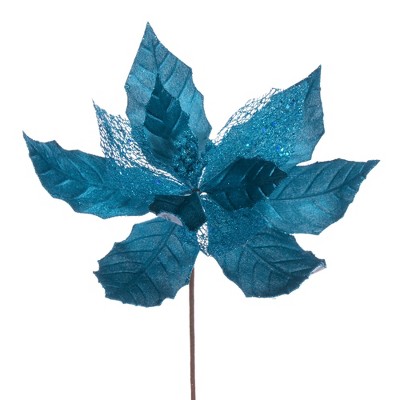 Vickerman 11" Velvet and Glitter Mesh Poinsettia Flower on Steem