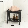 JONATHAN Y Tucker 22.1" Traditional Classic Slatted Solid Acacia Wood Indoor/Outdoor Shower Bench with Shelf and Handle - 2 of 4