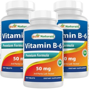 3 Pack Best Naturals Vitamin B-6 50 mg 250 Tablets - 1 of 4