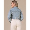 INSPIRE CHIC Women's Rivet Studded Denim Turndown Collar Long Sleeve Casual Wash Cropped Jean Jacket - 3 of 4