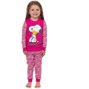 Peanuts Pajamas Toddler Girls' Snoopy and Woodstock Tight Fit Sleep Set - 1 of 4