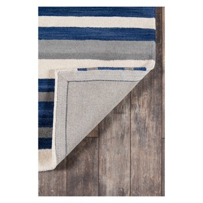 Ivory and Navy Geometric Tufted Wool Rug, 3.3' x 5.3'