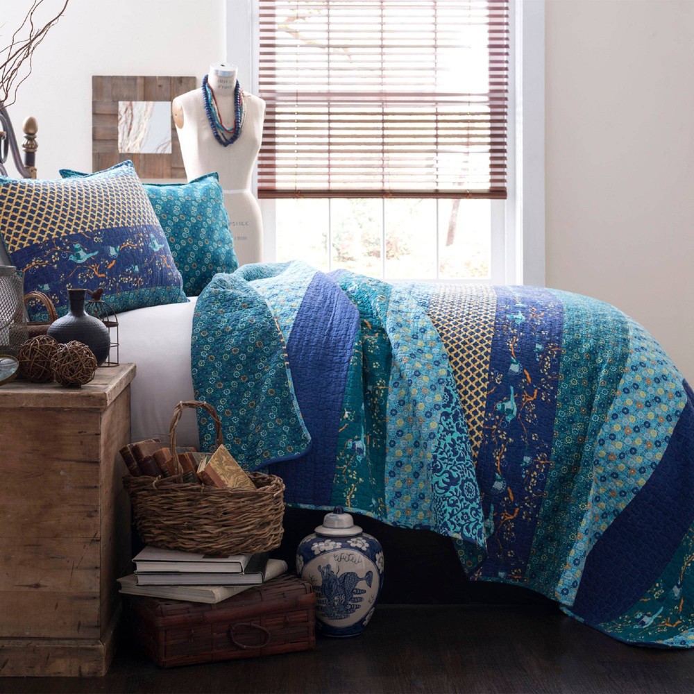 Photos - Bed Linen 3pc King Royal Empire Quilt Set Peacock - Lush Décor: Reversible, OEKO-TEX Certified