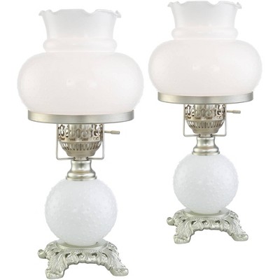 Regency Hill Traditional Vintage Hurricane Accent Table Lamps 16" High Set of 2 Brushed Nickel White Glass Shade Bedroom Bedside