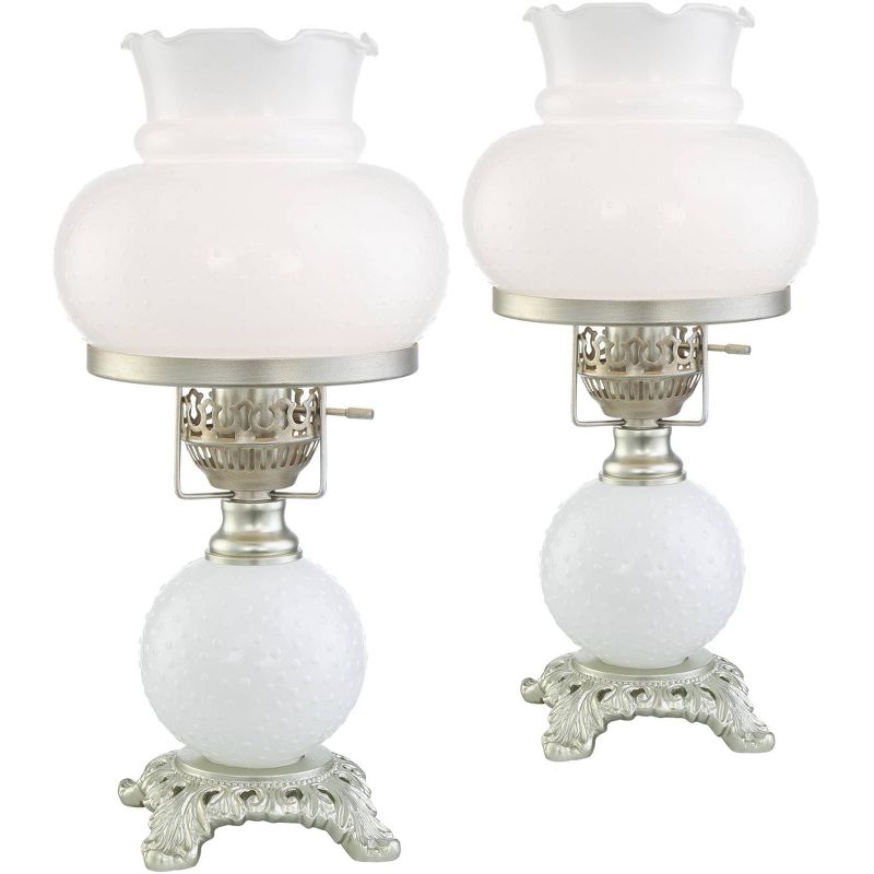 Regency Hill Traditional Vintage Hurricane Accent Table Lamps 16" High Set of 2 Brushed Nickel White Glass Shade Bedroom Bedside, 1 of 8