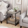 Homhougo 20" Large Square Farmhouse Wood Storage End Table- Modern Metal Frame Bed Couch Sofa Side Table/Nightstand, Easy Assembly, Grey - 3 of 4