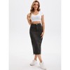 INSPIRE CHIC Women's Ripped Raw Hem High Waisted Stretch Midi Denim Skirt - 3 of 4