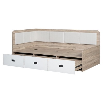 NicBex Twin/Full Size Daybed, Day Bed with 3 Drawers, L-Shaped Daybed Frame with 3 Storage Compartments