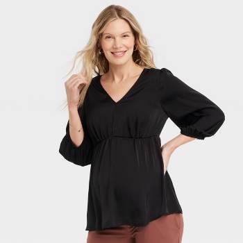 Elbow Sleeve Woven Back Cut Out Maternity And Beyond Shirt - Isabel Maternity by Ingrid & Isabel™