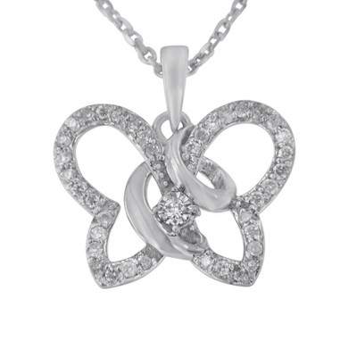 Haus of Brilliance Silver 1/4 cttw Prong-Set Diamond Butterfly Pendant Necklace