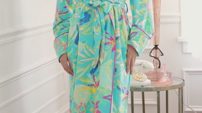 Purple Floral Cotton Knit Jersey Lounge Robe with Pockets