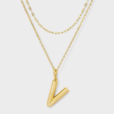14K Gold Dipped Cubic Zirconia Duo Initial Multi-Strand Necklace - A New Day™ Gold