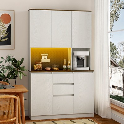 KTMBDW 74" Tall Pantry Cabinet, Kitchen Pantry Storage Cabinets with Door&Drawer, Freestanding Buffet Sideboard for Kitchen, Dining Room, Living Room