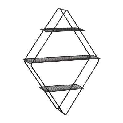 Honey-Can-Do Rhombus Metal Wall Shelf Black: Floating Decorative Hanging Shelves, Steel Frame, 3-Tier, 23.6" Height