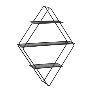 Honey-Can-Do Rhombus Metal Wall Shelf Black: Floating Decorative Hanging Shelves, Steel Frame, 3-Tier, 23.6" Height - 1 of 4