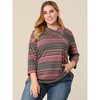 Agnes Orinda Women's Plus Size Comfy Knit 3/4 Sleeve V Neck Stripe Boho Casual Blouse - 4 of 4