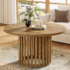 Lantine Solid Wood Round Coffee Table for Living Room, 31.5-Inch Farmhouse Circle Center Cocktail Tea Table for Apartment Small Space, Rustic Brown - 3 of 4